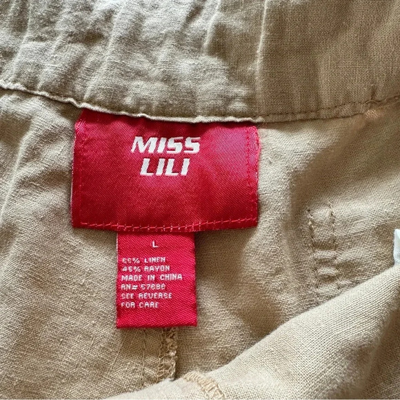 Miss Lili || Linen Tan Capris Pants Large - Picture 7 of 9